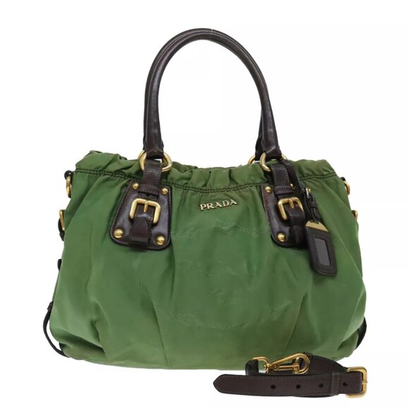 PRADA Tote Bag Nylon 2way Green Auth - Picture 1 of 7